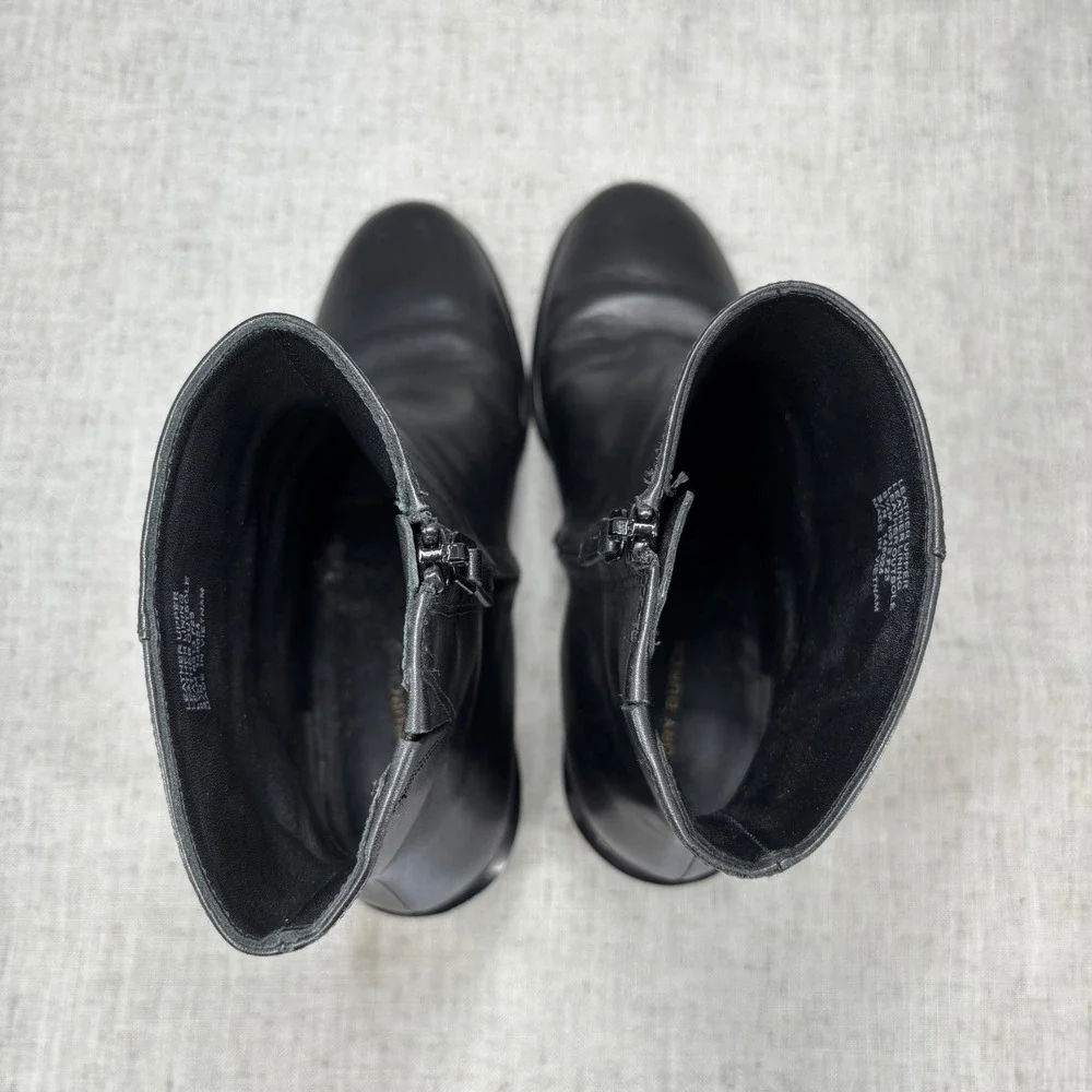 Tory Burch Brooke Stamped Heel Boots Black Leather Ankle Booties Women's‎ 8.5